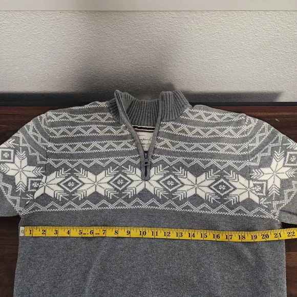 Men's Weatherproof Grey Quarter Zip Fair Isle Winter Pullover Sweater - Picture 8 of 9